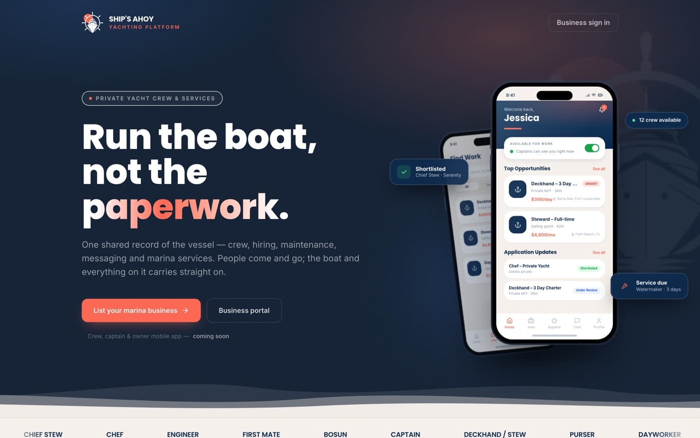 Ship's Ahoy — the shipped site on desktop
