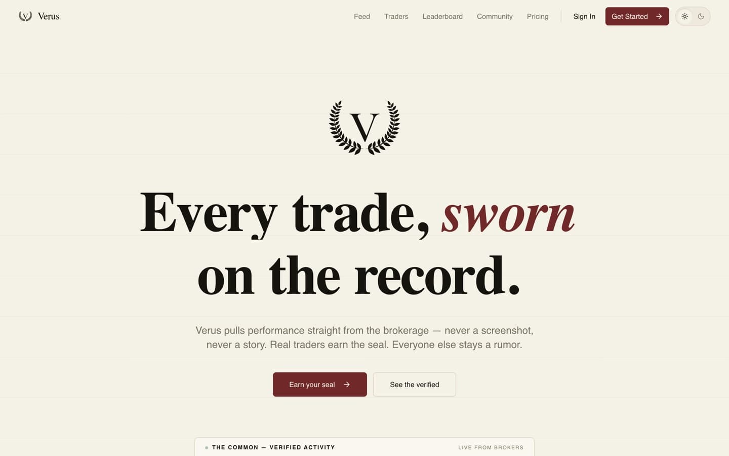 Verus — the shipped site on desktop